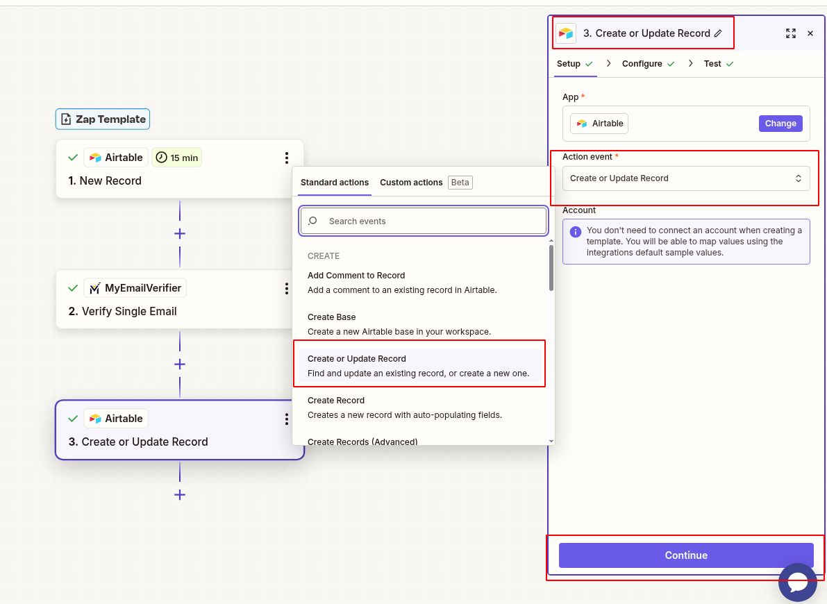 Airtable update record with email verification results field mapping