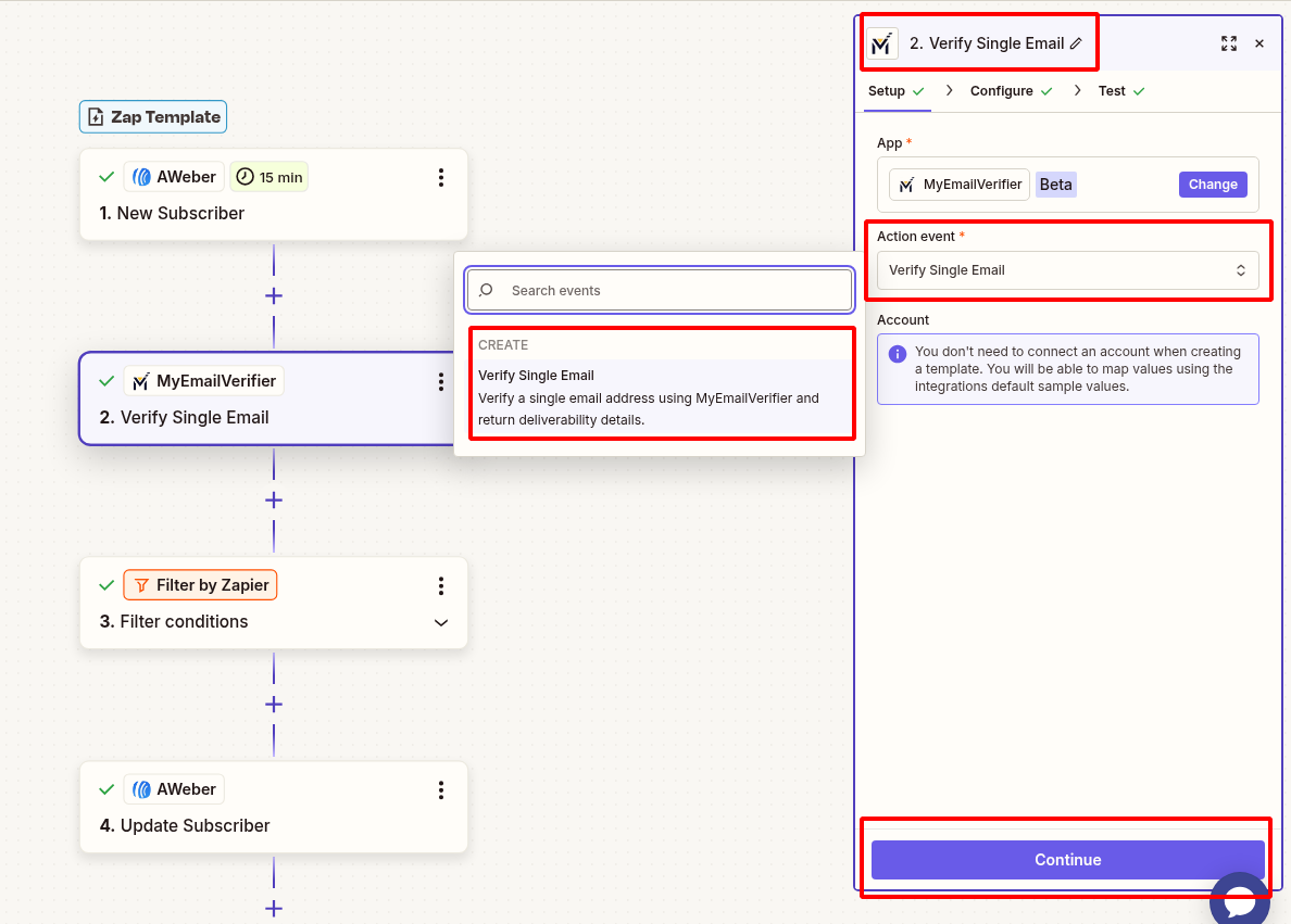MyEmailVerifier action setup