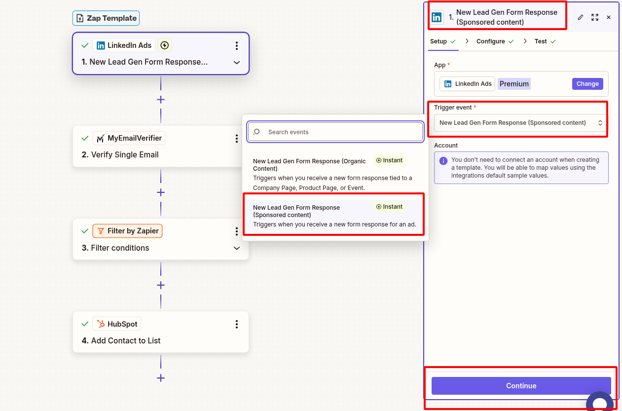 LinkedIn Lead Gen trigger configuration