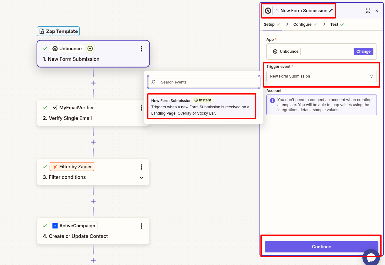 Connect Unbounce new form submission trigger in Zapier