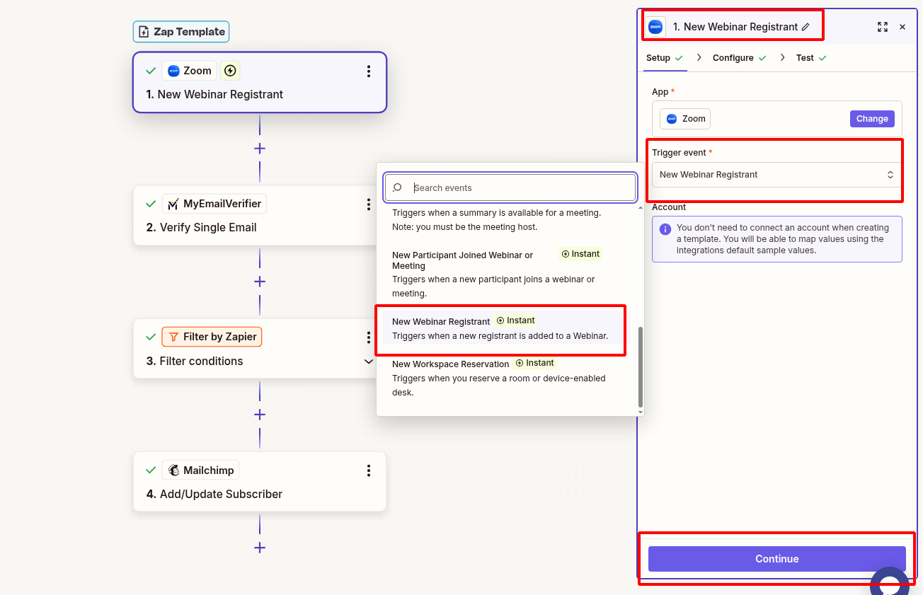 Connect Zoom new registrant trigger in Zapier