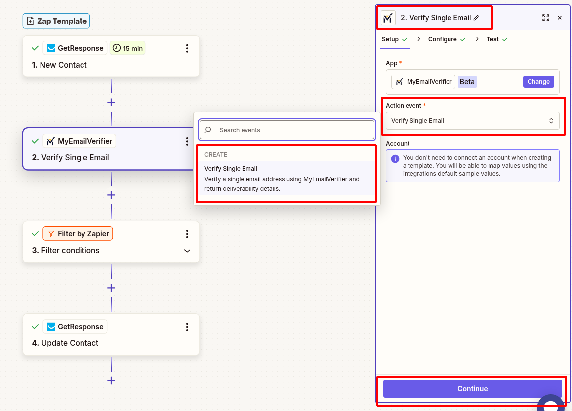 MyEmailVerifier action setup