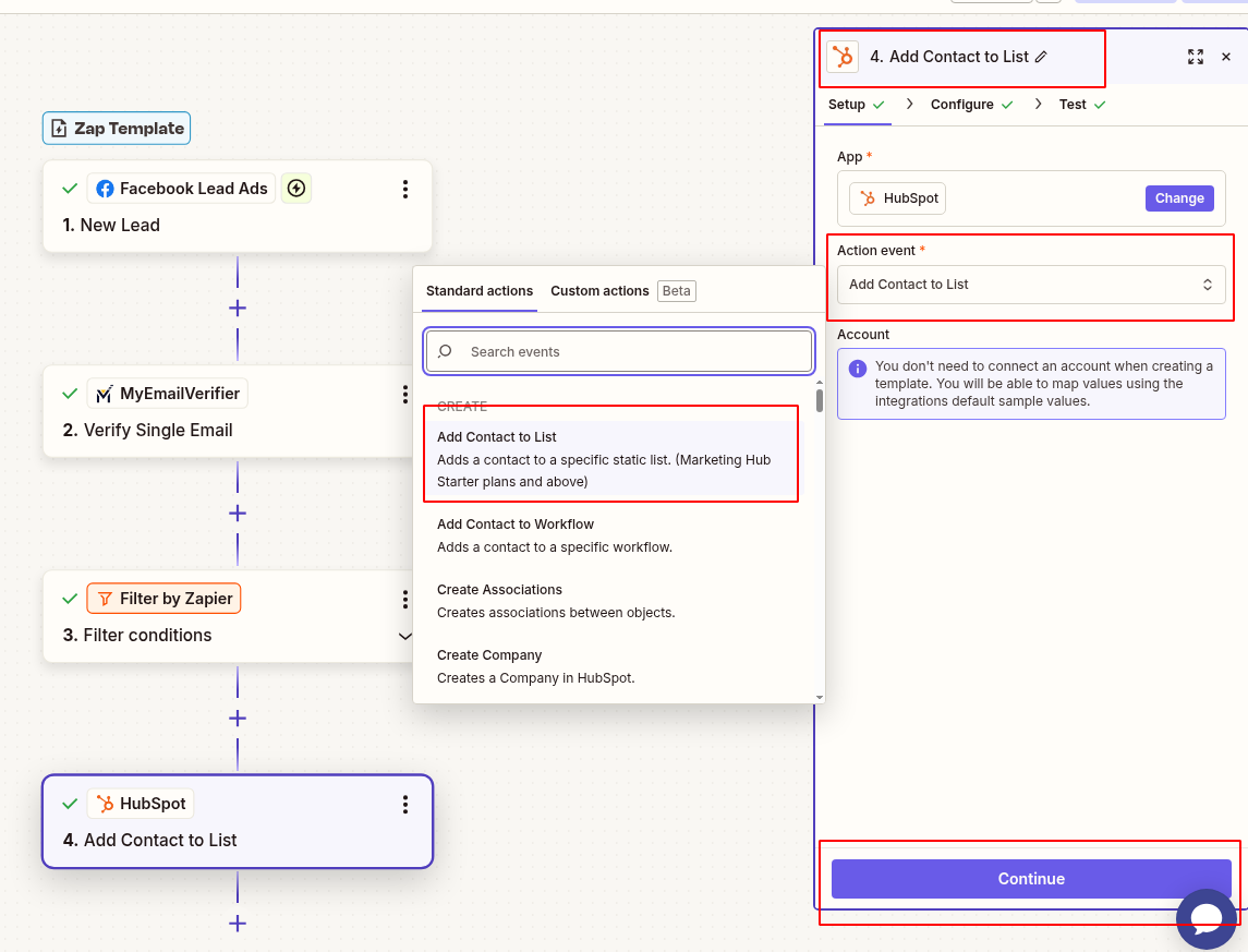 Add HubSpot to create or update contact with verified email from Facebook Lead Ads