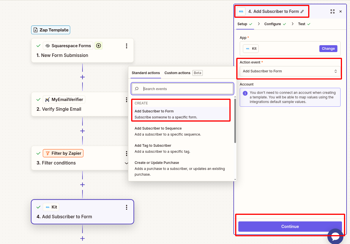 Add verified Squarespace subscriber to Kit