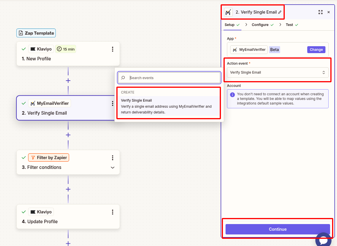 MyEmailVerifier action setup