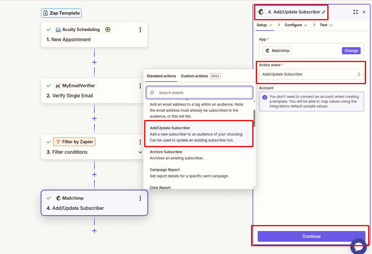 Add verified Acuity Scheduling client to Mailchimp