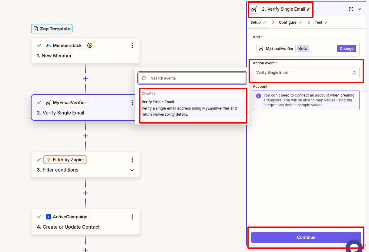 MyEmailVerifier verify Memberstack member email in Zapier