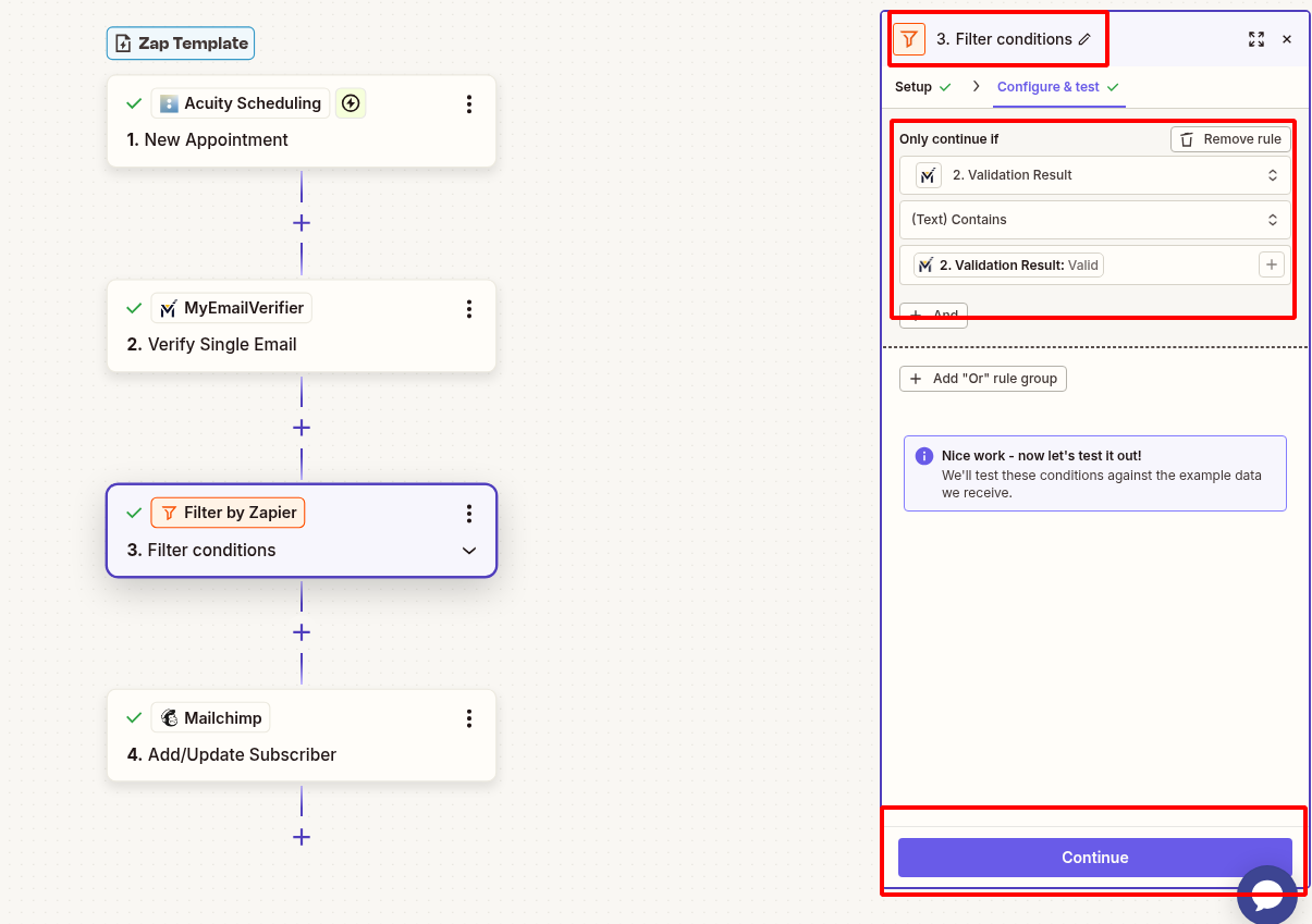 Zapier filter valid emails only for Acuity bookings