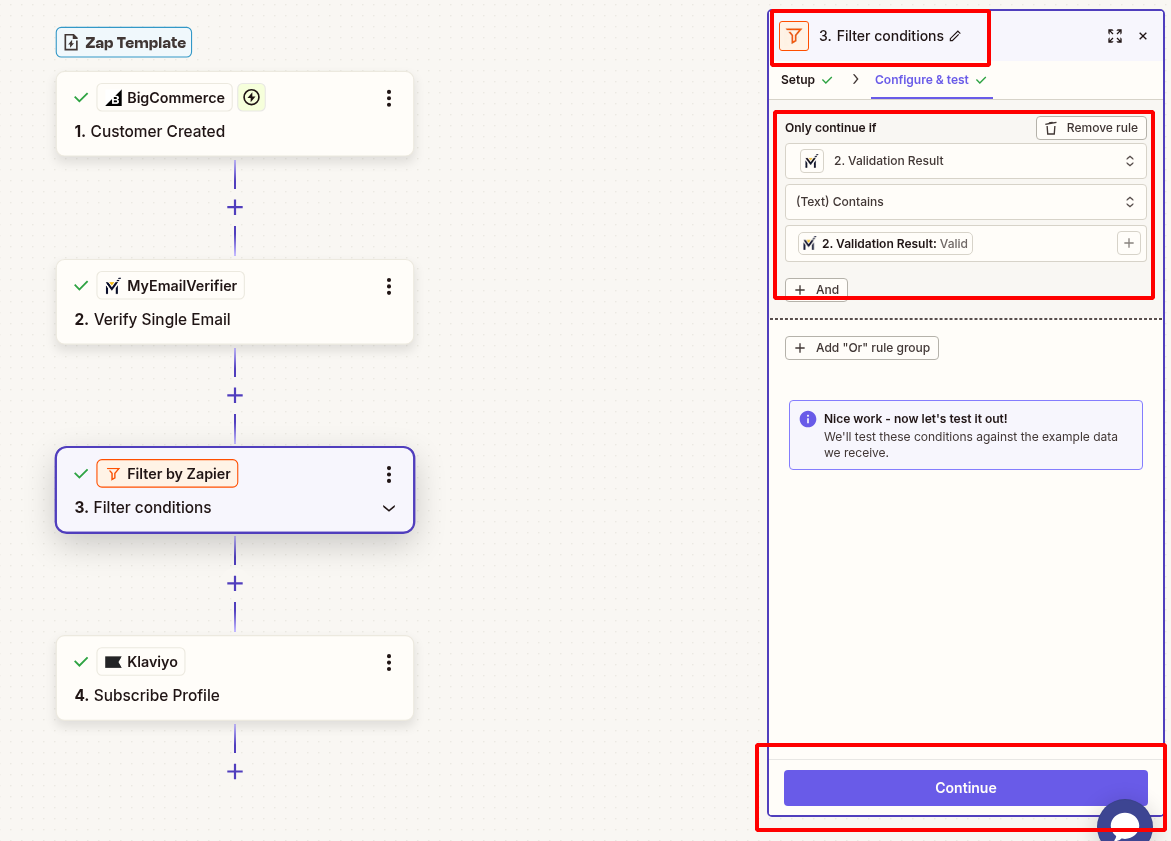 Zapier filter valid emails only for BigCommerce
