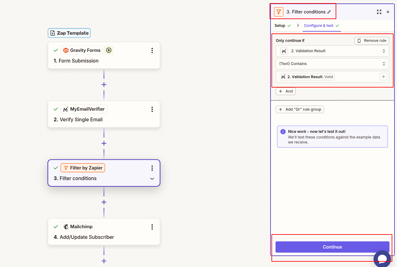 Zapier filter to allow only valid emails from Gravity Forms