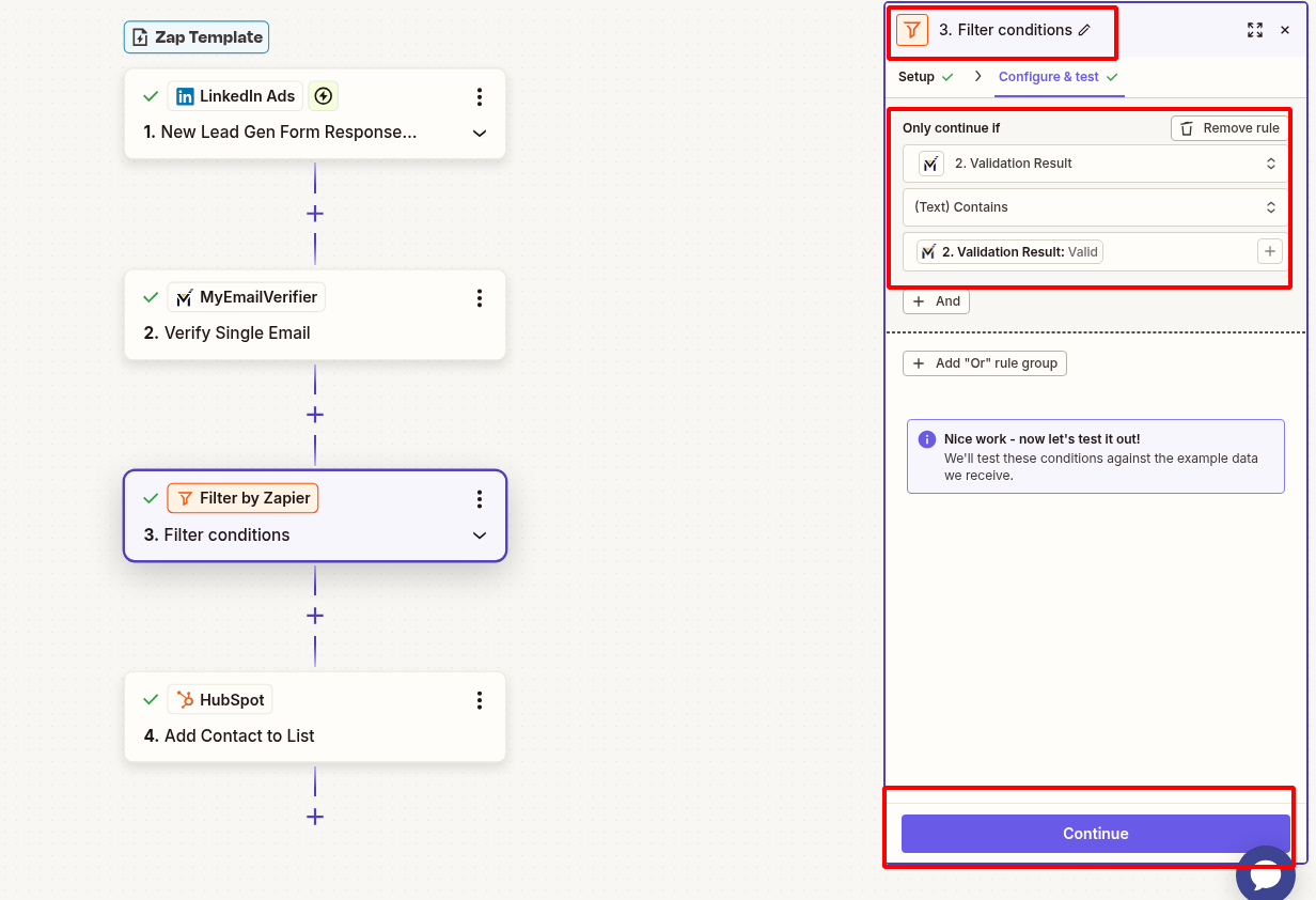 Zapier filter valid emails only for LinkedIn