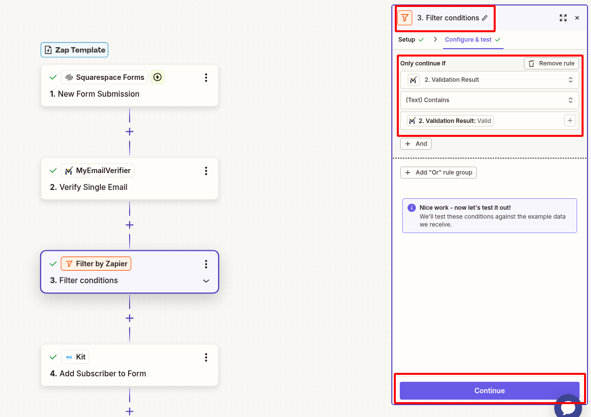 Zapier filter valid emails only for Squarespace forms