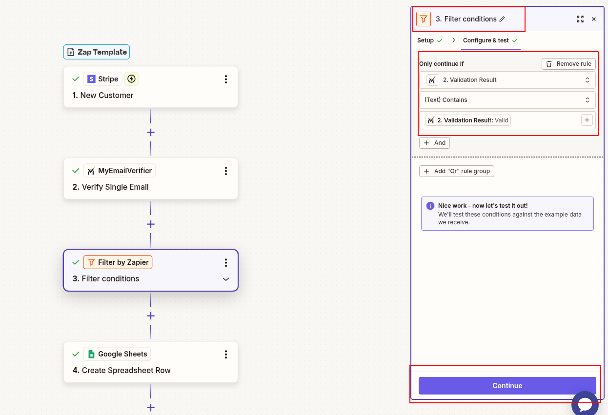 Zapier filter valid emails only for Stripe