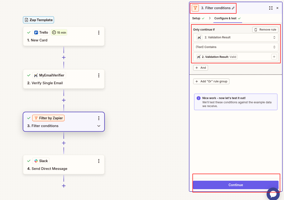 Zapier filter valid emails only for Trello