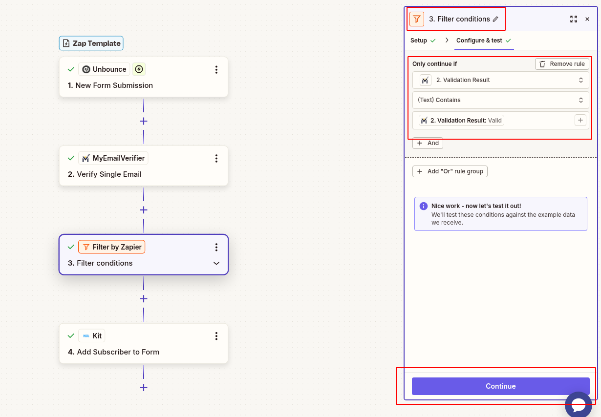 Zapier filter valid emails only for Unbounce